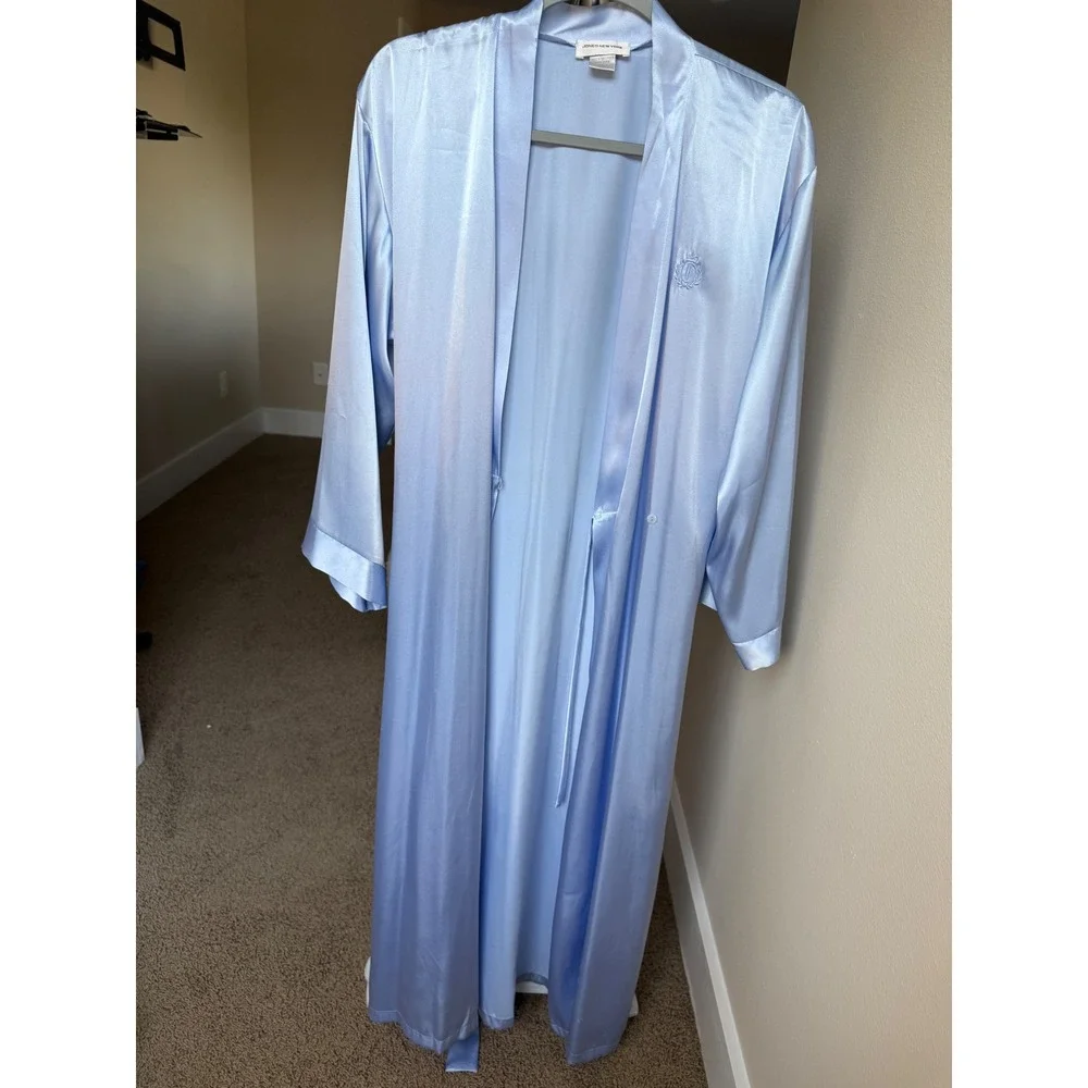 Jones New York Robe & Nightgown Blue Satin Long Maxi Size S